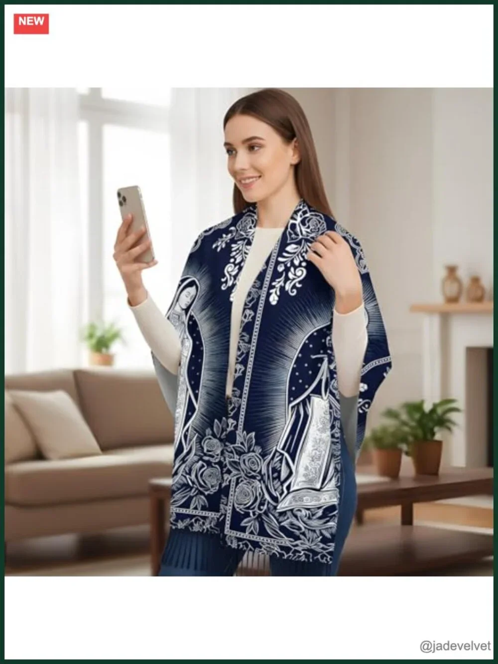 Religious Virgin of Guadalupe Faux Cashmere Shawl Scarf Wrap